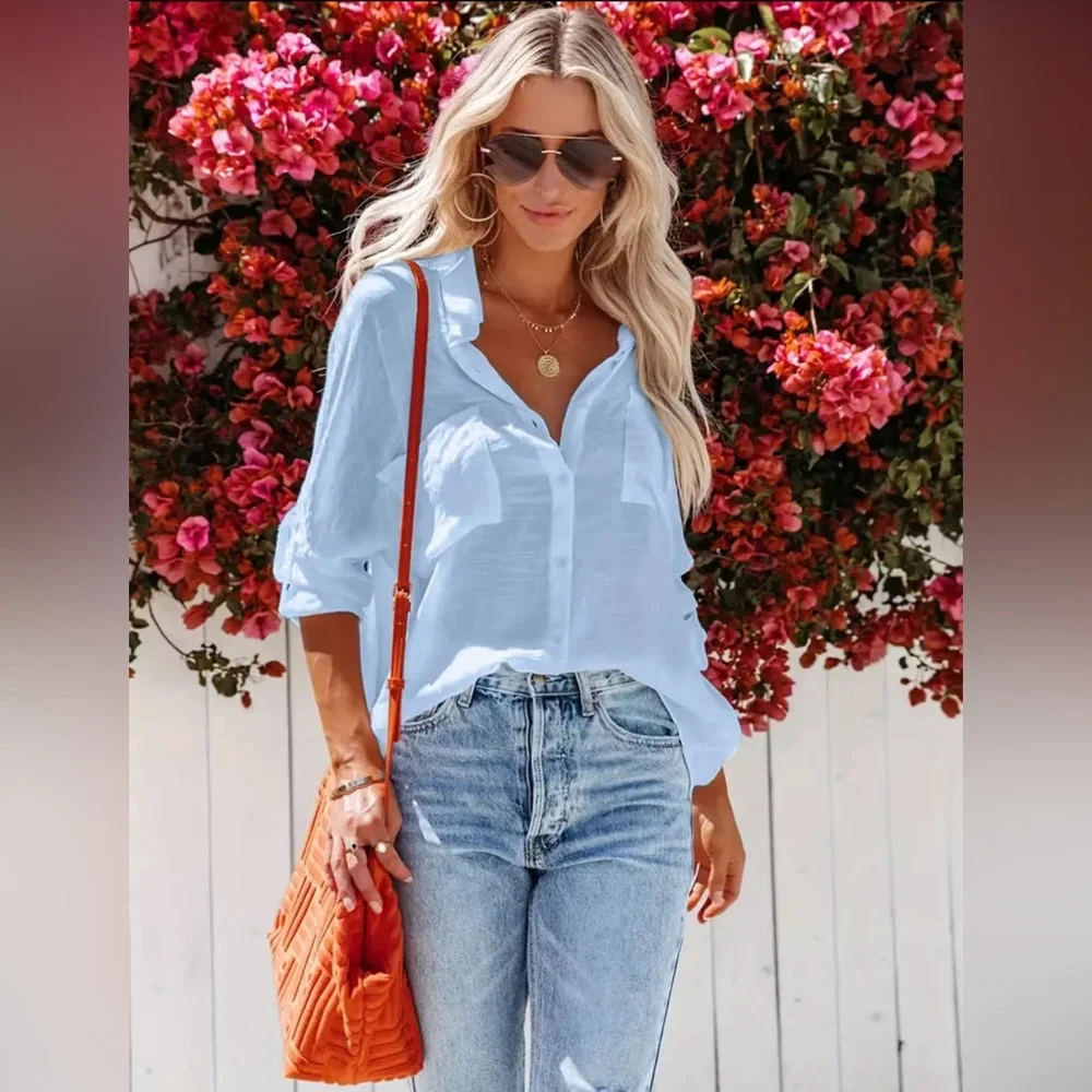 BREEZY LANE BUTTON FRONT SHIRT & COVER-UP - Picture 2 of 5